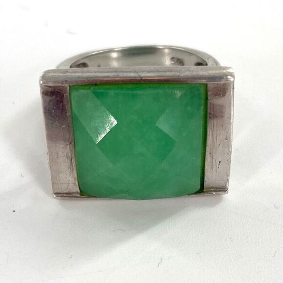 Sterling Silver Faceted Green Chalcedony Gemstone Ring Square‎ Womens Sz 8.25 - Picture 1 of 9